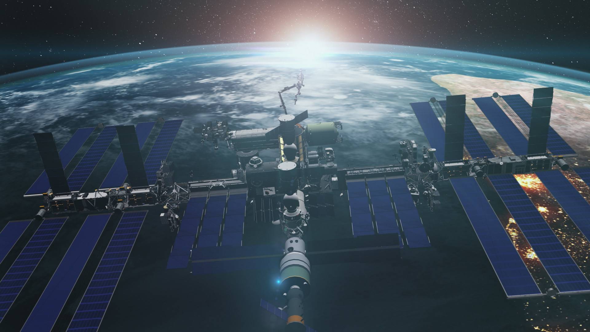 Vista aproximada da ISS orbitando o planeta Terra ©Envato
