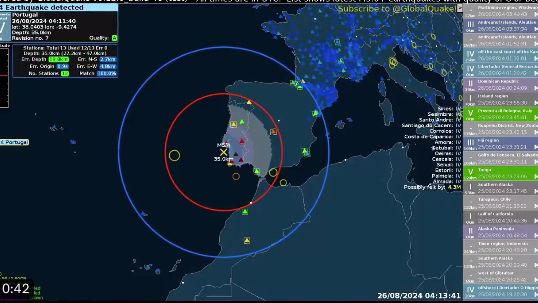 Sismo Portugal 26 agosto 2024 ©GlobalQuake